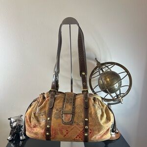 Vintage Sharif Tapestry and Leather Satchel